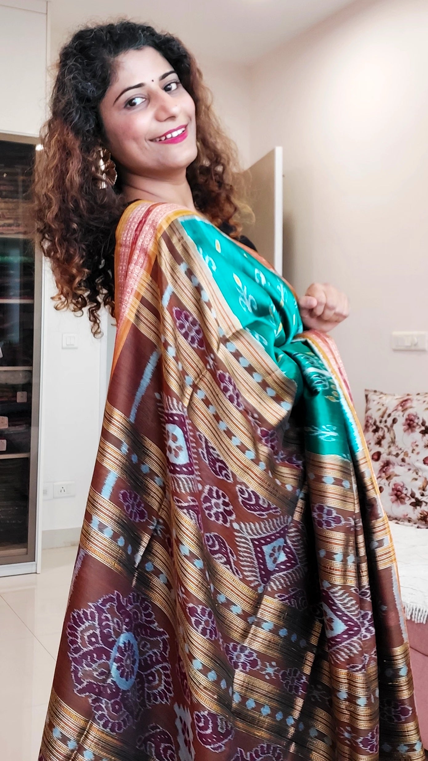 Odisha Ikkat Khandua Silk Saree - Sea Green