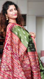 Load image into Gallery viewer, Odisha Ikkat Khandua Silk Saree - Mayura Chandrika- Henna Green
