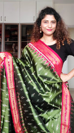 Load image into Gallery viewer, Odisha Ikkat Khandua Silk Saree - Mayura Chandrika- Henna Green
