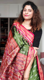 Load image into Gallery viewer, Odisha Ikkat Khandua Silk Saree - Mayura Chandrika- Henna Green
