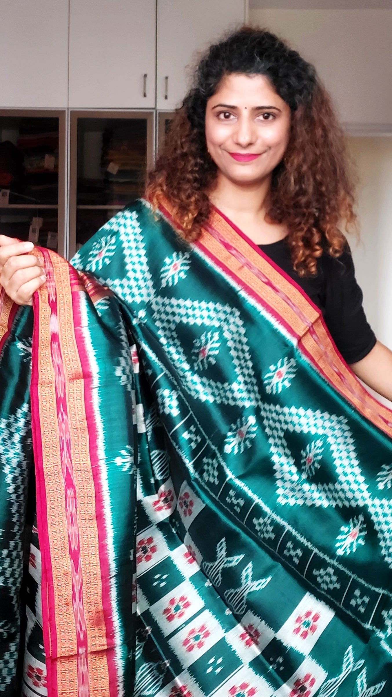 Odisha Ikkat Khandua Silk Saree - Teal Green