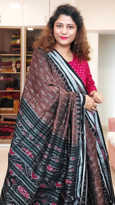 Odisha Ikkat Khandua Cotton Saree- Copper Brown & Black