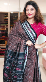 Load image into Gallery viewer, Odisha Ikkat Khandua Cotton Saree- Copper Brown &amp; Black
