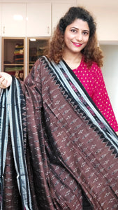 Odisha Ikkat Khandua Cotton Saree- Copper Brown & Black