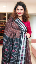 Load image into Gallery viewer, Odisha Ikkat Khandua Cotton Saree- Copper Brown &amp; Black
