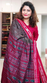 Load image into Gallery viewer, Odisha Ikkat Khandua Cotton Saree- Copper Brown &amp; Red
