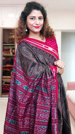 Load image into Gallery viewer, Odisha Ikkat Khandua Cotton Saree- Copper Brown &amp; Red
