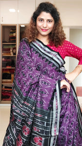 Odisha Ikkat Khandua Cotton Saree- Purple & Black 2