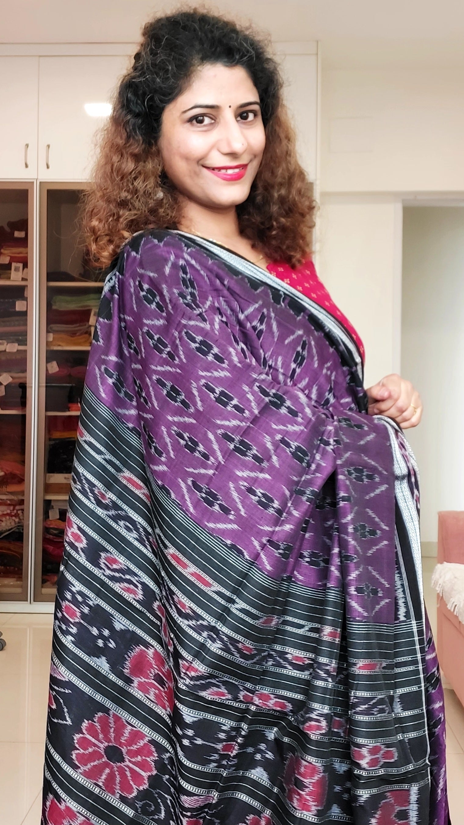 Odisha Ikkat Khandua Cotton Saree- Purple & Black 2