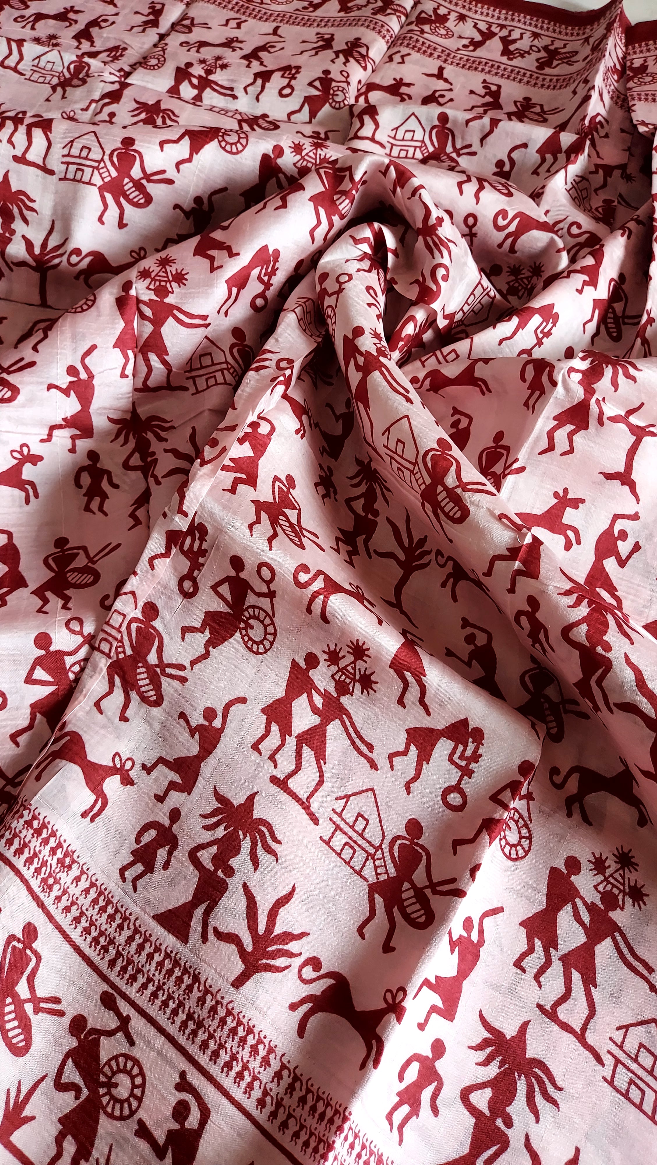 Murshidabad Pure Silk Sarees Hand block Print- Pink