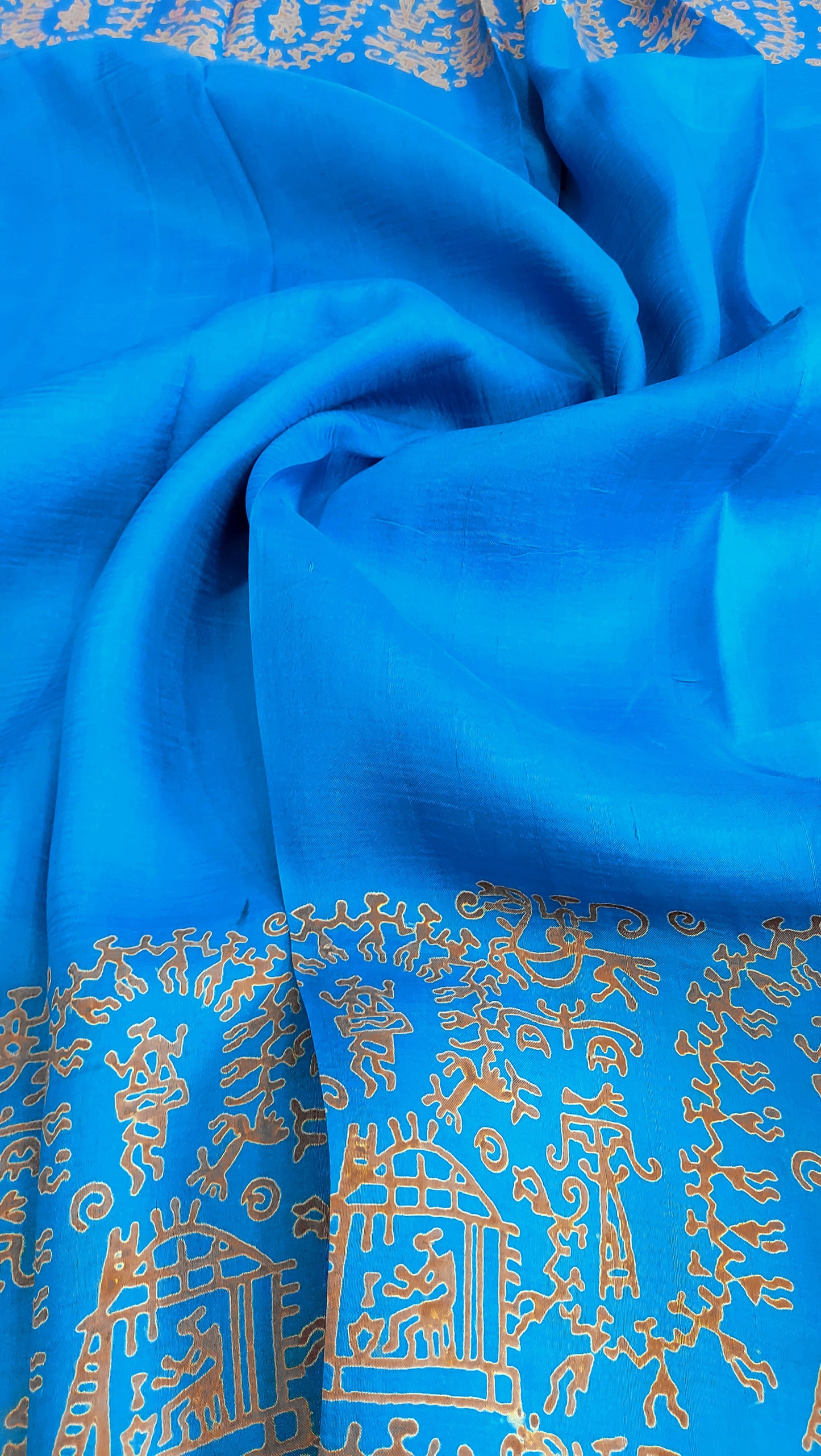 Murshidabad Pure Silk Sarees Hand block Print- Firozi