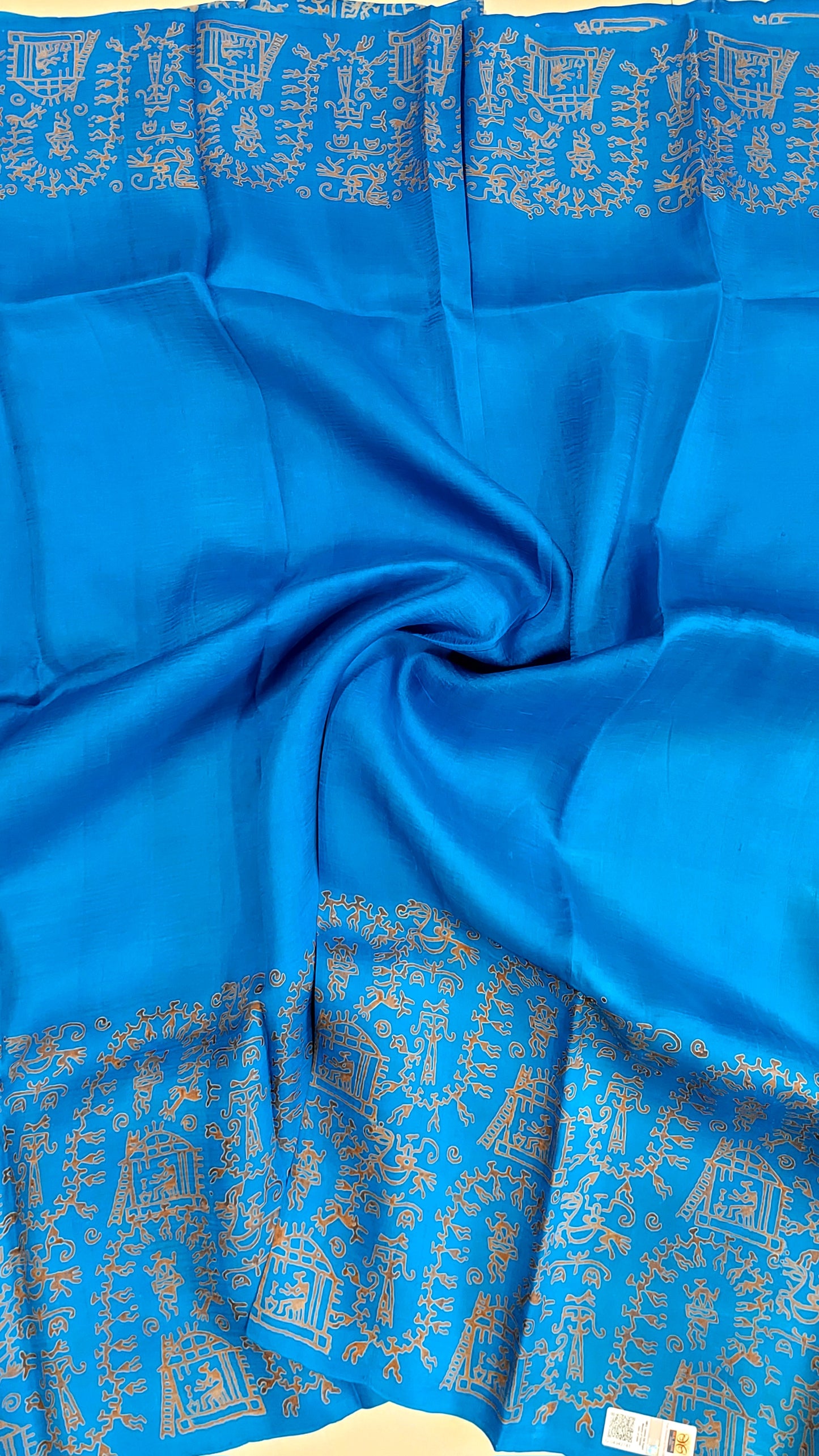 Murshidabad Pure Silk Sarees Hand block Print- Firozi