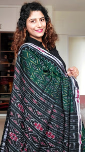 Odisha Ikkat Khandua Cotton Saree- Green & Black