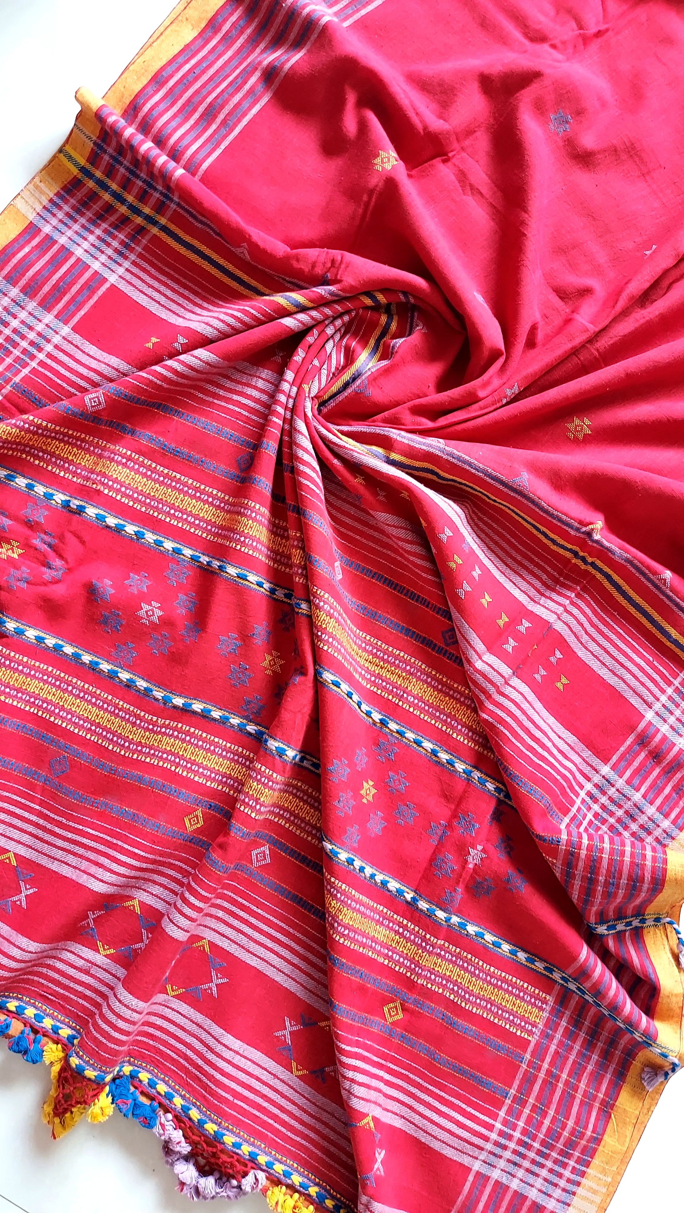 Kala Cotton Bhujodi Saree - Red