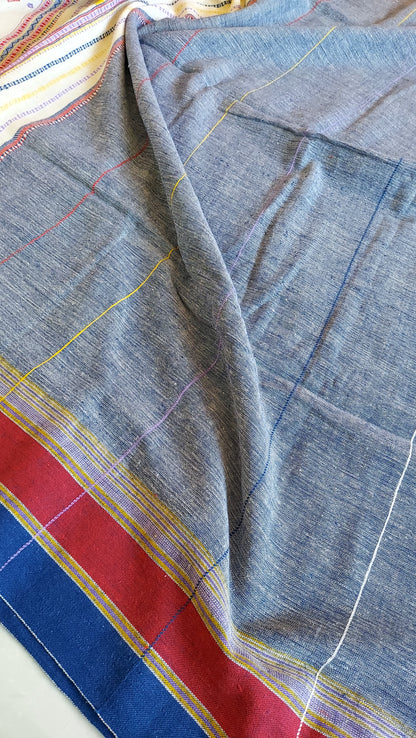 Kala Cotton Bhujodi Saree - Slate Blue