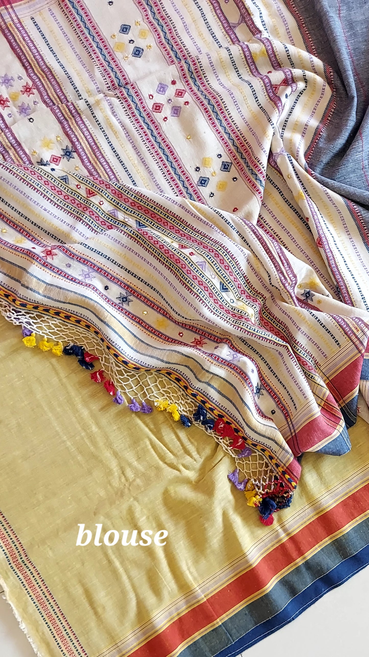 Kala Cotton Bhujodi Saree - Slate Blue