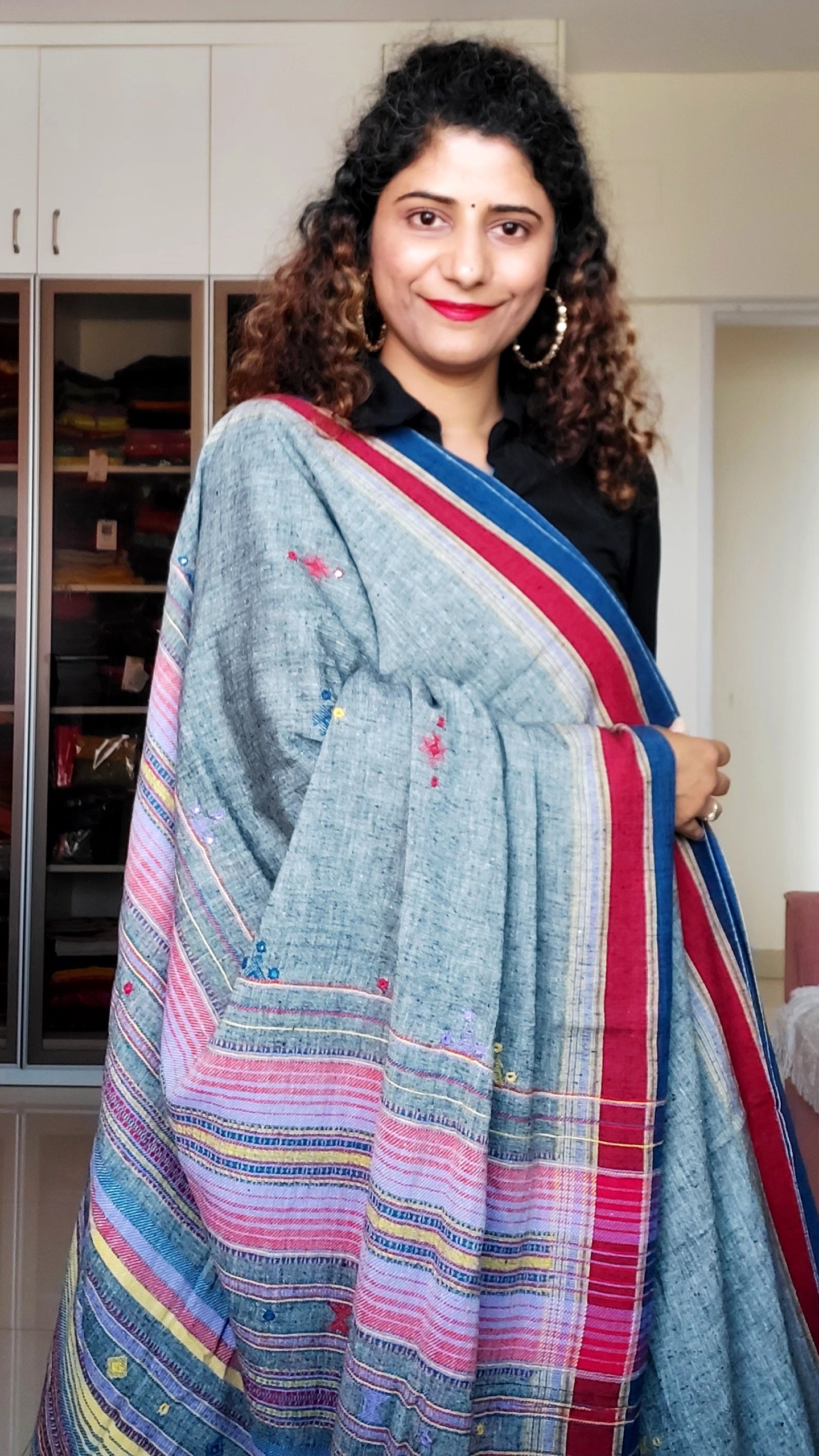 Kala Cotton Natural Dye Bhujodi Saree - Byhand I Indian Ethnic Wear Online  I Sustainable Fashion I Handmade Clothes