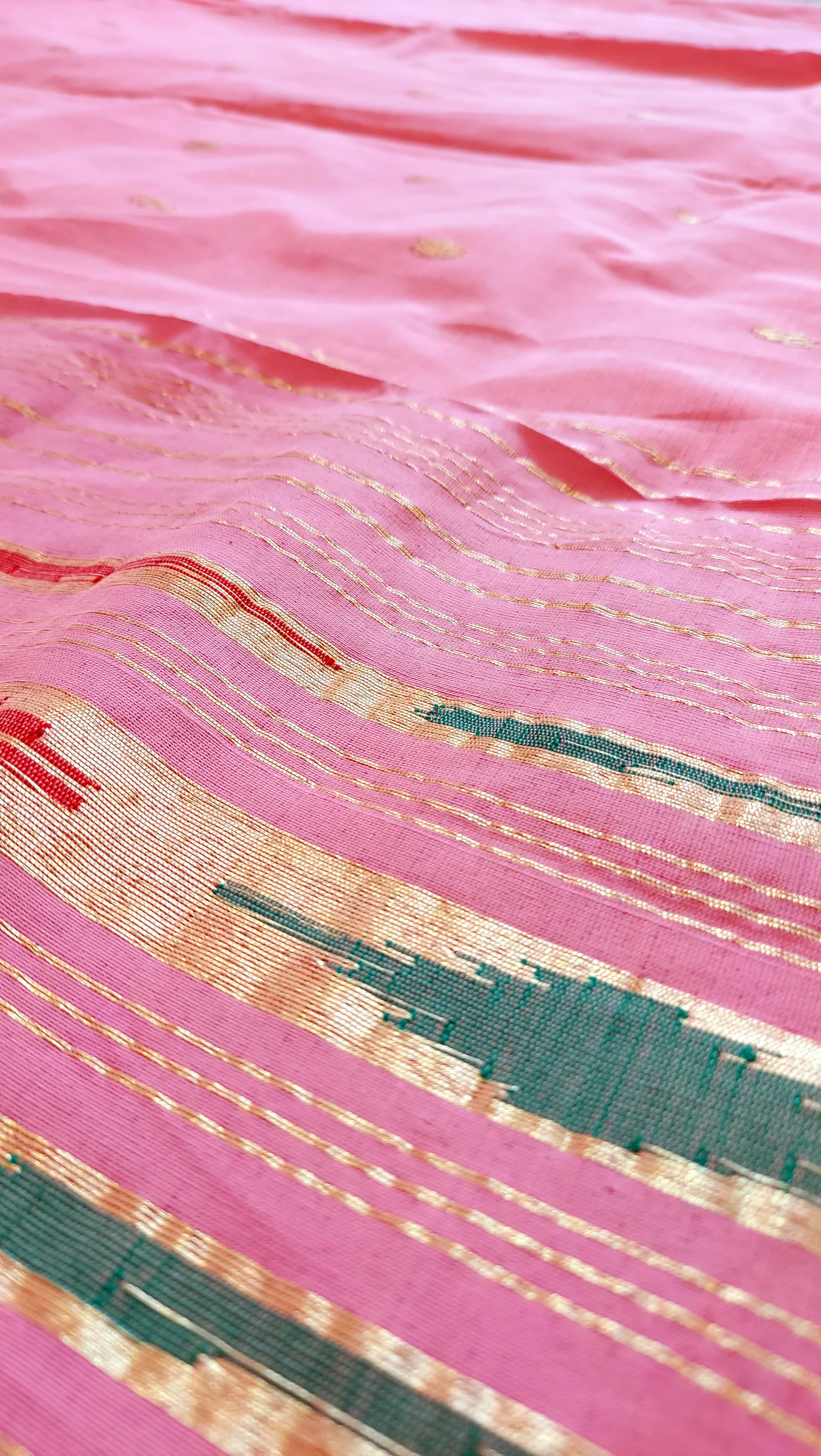 Cotton Paithani Saree With Fancy Pallu-Medium Pink