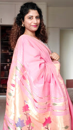 Load image into Gallery viewer, Cotton Paithani Saree With Fancy Pallu-Medium Pink
