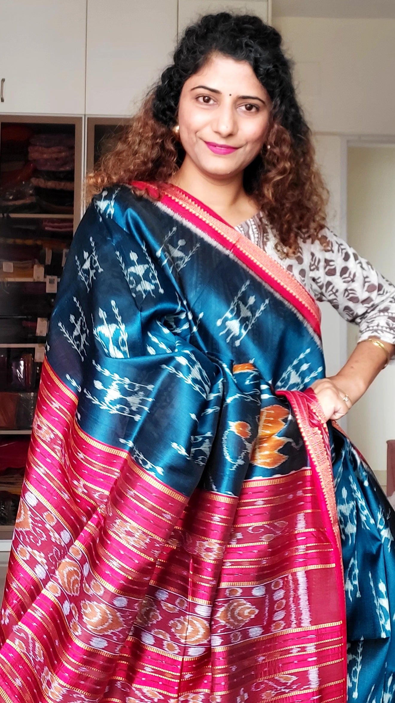 Odisha Ikkat Khandua Silk Saree- Teal