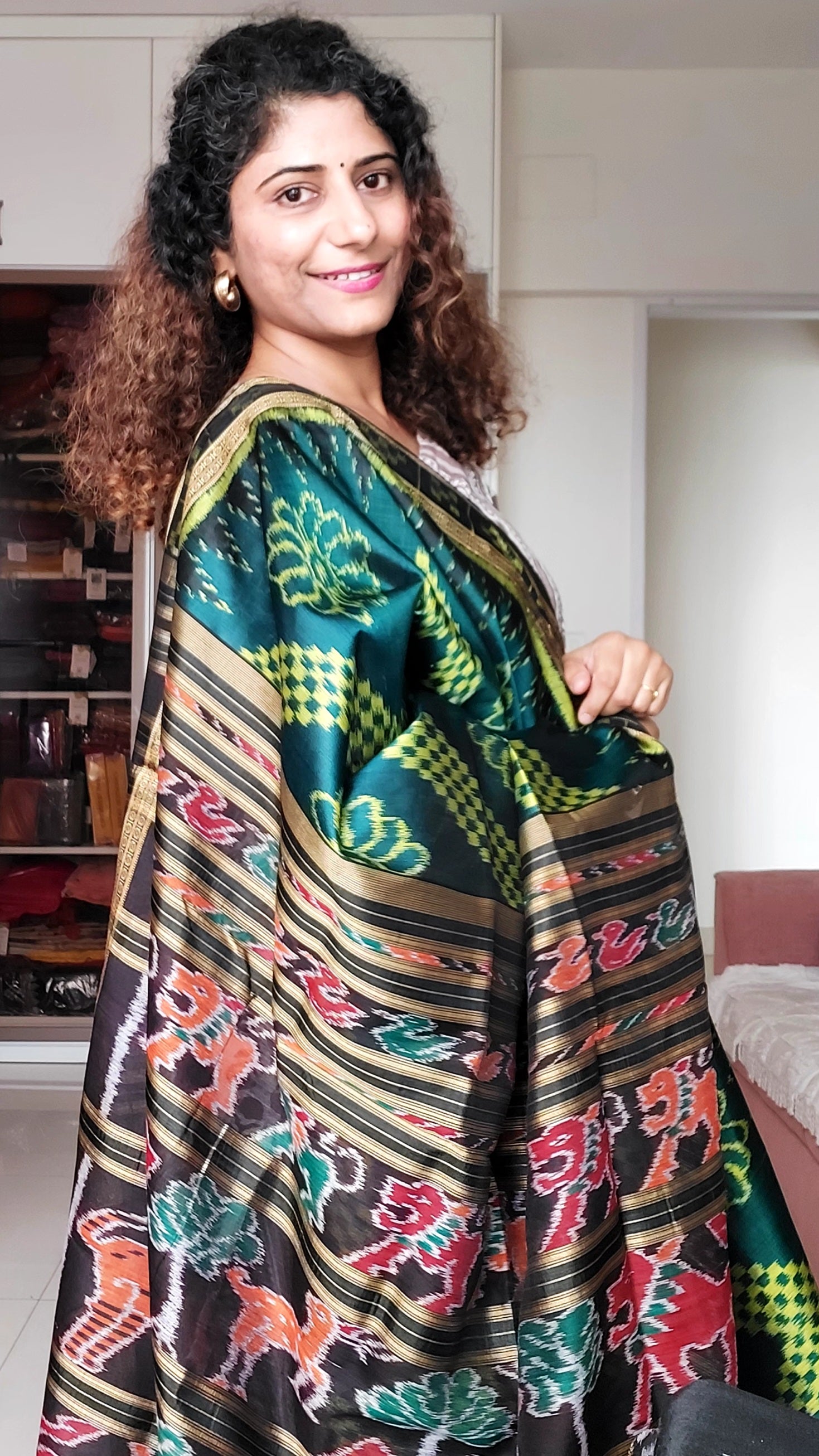 Starry Nights Khandua Silk Saree - Bottle Green