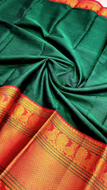 Load image into Gallery viewer, Narayanpet Mercerized Cotton Saree With Zari Border - Green 1
