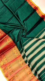 Load image into Gallery viewer, Narayanpet Mercerized Cotton Saree With Zari Border - Green 2
