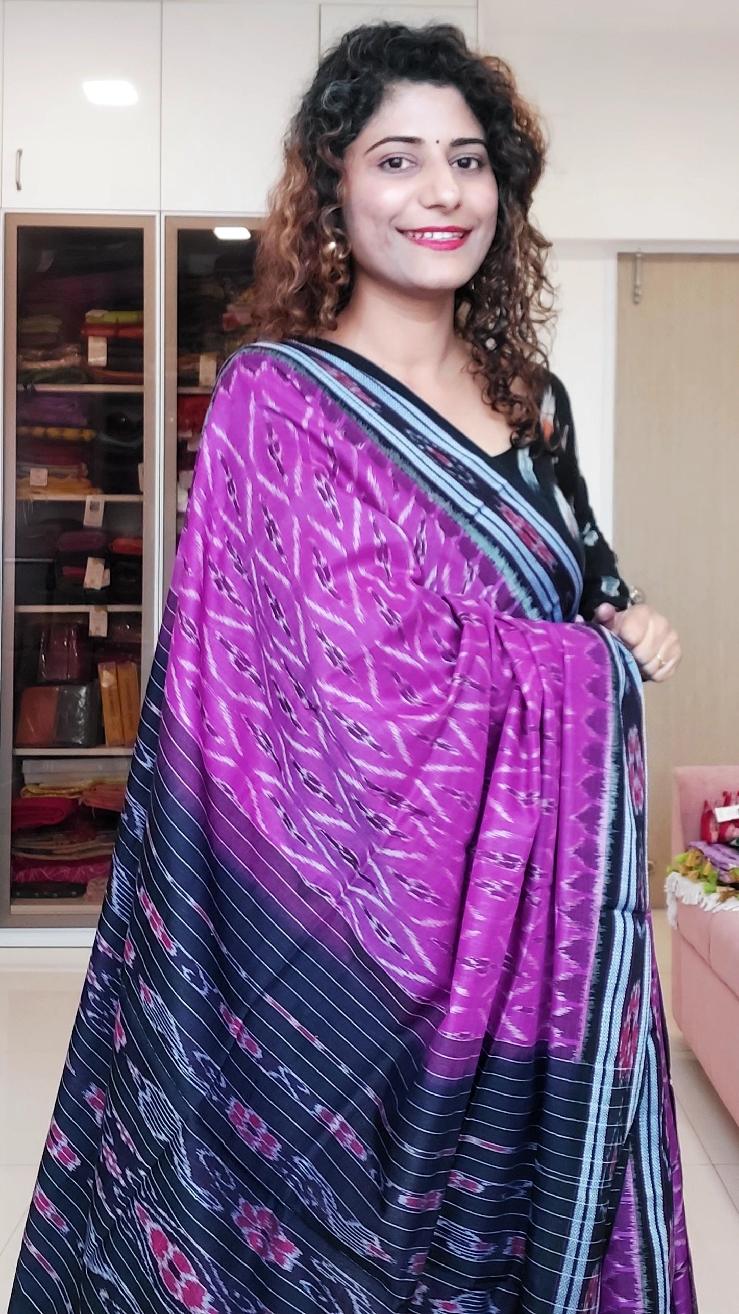 Odisha Ikkat Khandua Cotton Saree- Purple & Black 3