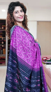 Odisha Ikkat Khandua Cotton Saree- Purple & Black 3