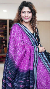 Odisha Ikkat Khandua Cotton Saree- Purple & Black 3