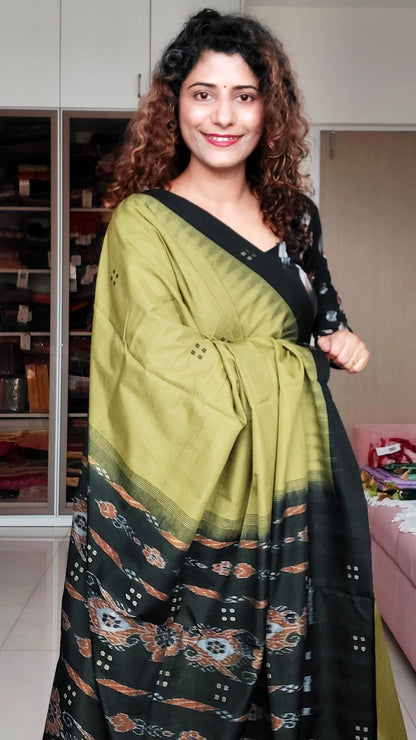 Ek Phulia Cotton Saree- Olive Black