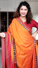 Load image into Gallery viewer, Narayanpet Mercerized Cotton Saree With Broad Border - Orange
