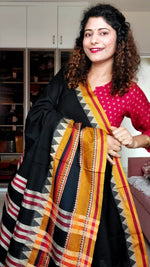 Load image into Gallery viewer, Narayanpet Mercerized Cotton Saree With Broad Border - Black
