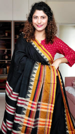 Load image into Gallery viewer, Narayanpet Mercerized Cotton Saree With Broad Border - Black
