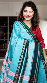 Load image into Gallery viewer, Narayanpet Mercerized Cotton Saree With Broad Border - Sea Blue
