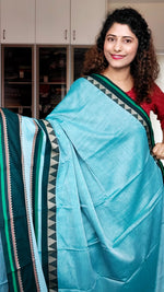 Load image into Gallery viewer, Narayanpet Mercerized Cotton Saree With Broad Border - Sea Blue
