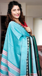 Load image into Gallery viewer, Narayanpet Mercerized Cotton Saree With Broad Border - Sea Blue
