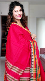 Load image into Gallery viewer, Narayanpet Mercerized Cotton Saree With Broad Border - Red
