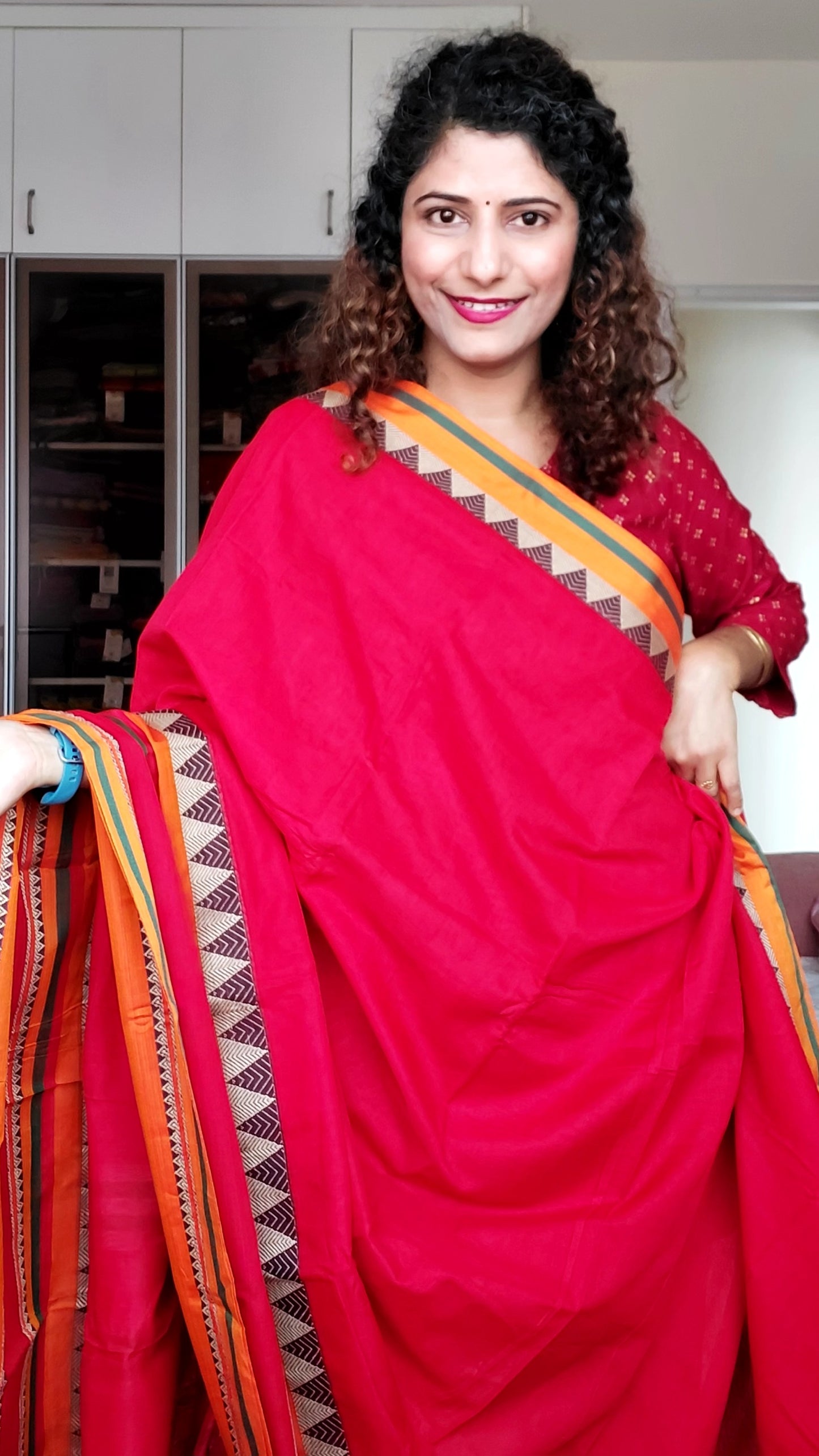 Narayanpet Mercerized Cotton Saree With Broad Border - Red