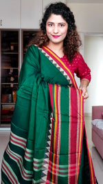 Load image into Gallery viewer, Narayanpet Mercerized Cotton Saree With Broad Border - Green
