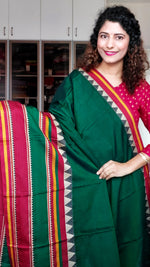 Load image into Gallery viewer, Narayanpet Mercerized Cotton Saree With Broad Border - Green
