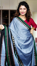 Load image into Gallery viewer, Narayanpet Mercerized Cotton Saree With Broad Border - Grey
