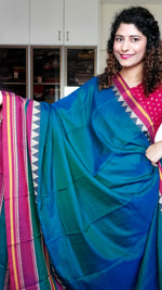 Load image into Gallery viewer, Narayanpet Mercerized Cotton Saree With Broad Border - Peacock Green
