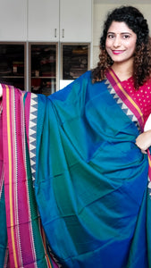 Narayanpet Mercerized Cotton Saree With Broad Border - Peacock Green