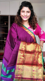 Load image into Gallery viewer, Narayanpet Mercerized Cotton Saree With Zari Border - Purple 1
