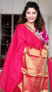 Narayanpet Mercerized Cotton Saree With Zari Border - Red