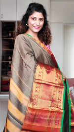 Load image into Gallery viewer, Narayanpet Mercerized Cotton Saree With Zari Border - Antique Gold 2
