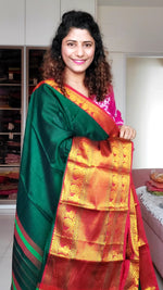 Load image into Gallery viewer, Narayanpet Mercerized Cotton Saree With Zari Border - Green 1
