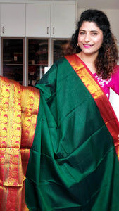 Narayanpet Mercerized Cotton Saree With Zari Border - Green 1