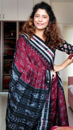 Load image into Gallery viewer, Odisha Ikkat Khandua Cotton Saree -Maroon-Black
